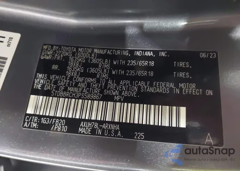 2023 Toyota Highlander Hybrid Le из США, поврежденный, VIN 5TDBBRCH3PS589867